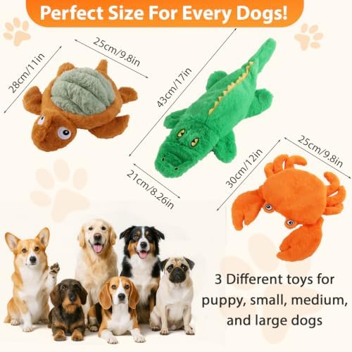 No Stuffing Dog Toys for Puppies, Small & Medium Dogs, 3 Pack Squeaky Crinkle Plush Toys for Teething & Anxiety Relief, Lightweight Interactive Animal Set to Keep Them Busy - Image 3
