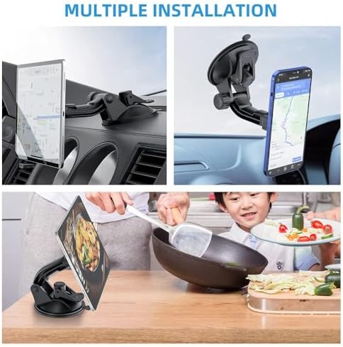 OHLPRO Dashboard Magnetic Tablet Holder for Car, Windshield iPad Car Phone Suction Cup Mount with Magnets, for All 6"-11" Apple Phones iPad Samsung Galaxy Tab Tablet, 360° Rotation, Black - Image 3