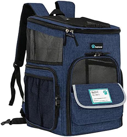 PetAmi Dog Backpack Carrier, Airline Approved 4-Way Entry Cat Bag, Blue by PetAmi