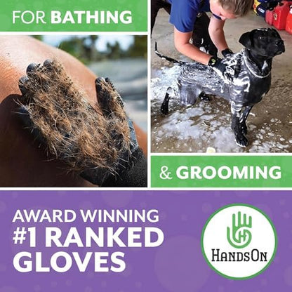 H HANDSON Pet Grooming Gloves - Patented #1 Ranked, Award Winning Shedding, Bathing, & Hair Remover Gloves - Gentle Brush for Cats, Dogs, and Horses (Black, Medium) - Image 4
