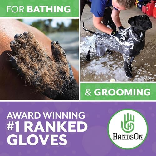 H HANDSON Pet Grooming Gloves - Patented #1 Ranked, Award Winning Shedding, Bathing, & Hair Remover Gloves - Gentle Brush for Cats, Dogs, and Horses (Mono Green, Small) - Image 4