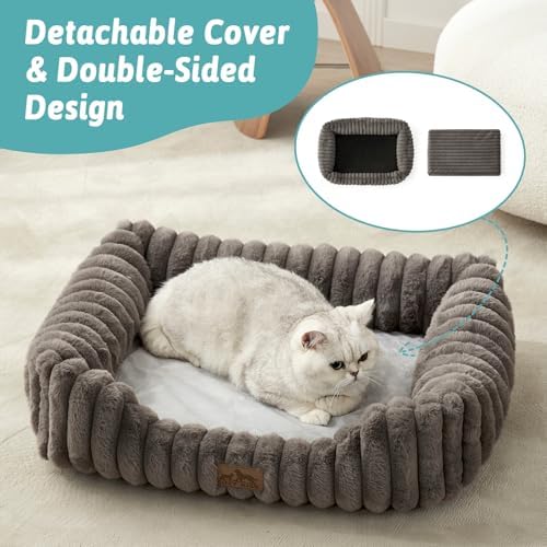COZY KISS Orthopedic Pet Bed for Small Dogs & Cats - Washable Rectangle Pet Bed with Anti-Slip Bottom, Soft Calming Cat & Puppy Bed for Indoor Pets (30"x23"x7", Grey) - Image 6