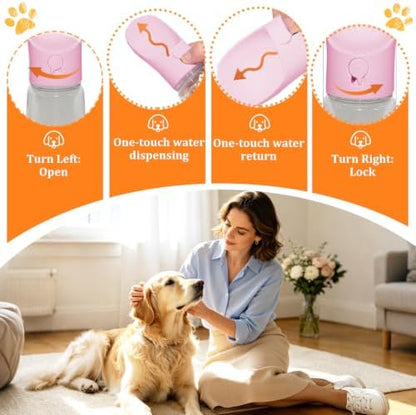 Portable Dog Water Bottle with Food Container, Pink, 19oz - Image 3