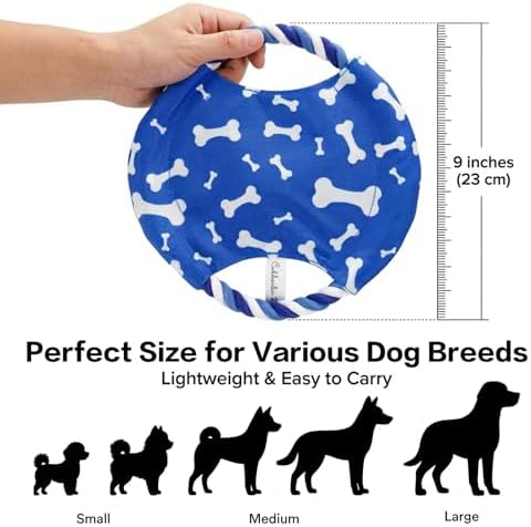 Dog Rope Flying Disc Toy with Squeaker | Durable Canvas Center & Braided Cotton Rope Ring | 2-in-1 Fetch & Tug Interactive Toy for Small & Medium Dogs | 9 Inch - Image 3