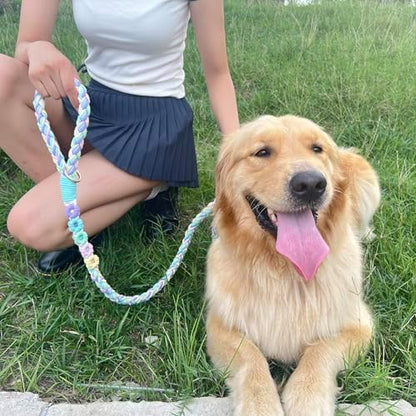 5FT Braided Cotton Rope Leash for Small, Medium and Large Dogs, Rainbow Color - Image 5