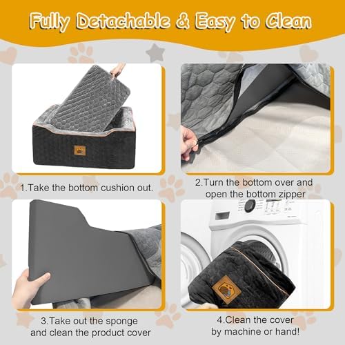 Dog Car Seat for Medium/Large Dog Booster Seat for Dogs Under 60 lbs or 2 Small Dogs, Multi-Functional Pet Car Seat with Thick Cushion, 2 Safety Leashes (BlackGray) - Image 6