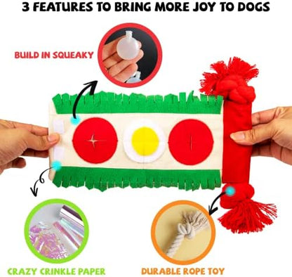 lilfrd Burrito Snuffle Mat Dog Toy, Squeaky Crinkle Rope Puzzle Taco Toy - Image 3