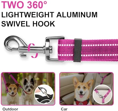 MingXpet Double Dog Leash for Two Dogs, No Pull Dog Leash, 360° Swivel No Tangle for Medium Dogs Walking & Training, Shock Absorbing Reflective Bungee, Rose - Image 3