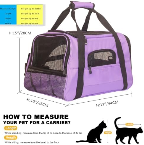 Purple Soft-Sided Cat Carrier, Airline Approved Cat and Dog Carrier Travel Bag with Mesh Windows, Cat Carrying Case Up to 15 Lbs (Purple, Small) - Image 2