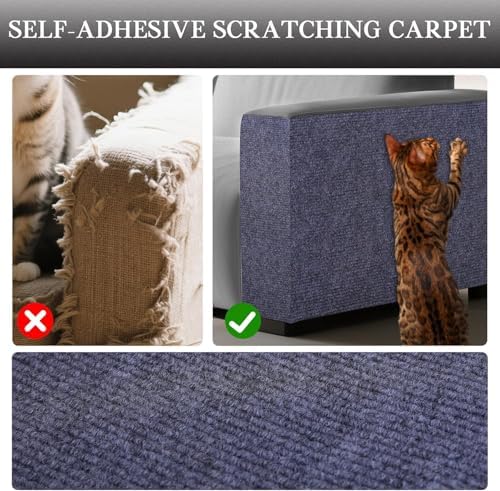 Cat Scratch Furniture Protector Couch Protector from cat Claws Self-Adhesive Carpet remnants Scratching Mat Trimmable DIY Climbing Covering Posts (Grey, 15.8" x 39.3") - Image 2