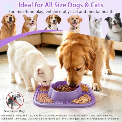 Slow Feeder Dog Bowls and Lick Mat for Dogs, Non-Slip Dog Bowl for Wet and Dry Food with Suction Cups for Slow Feeding & Anxiety Relief for Small to Large Dogs and Cats Purple - Image 4