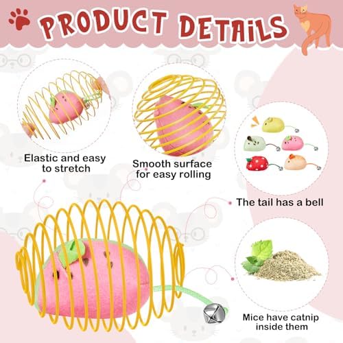Jecery 5 Pcs Cat Toys Spring,Fruit Mouse,Multicolor - Image 3