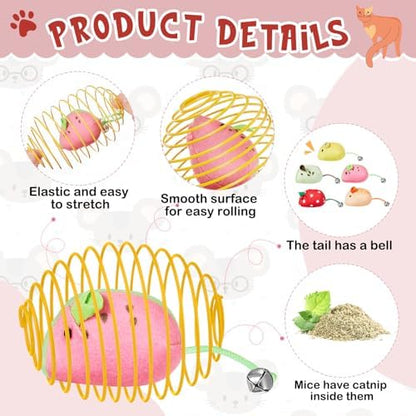 Jecery 5 Pcs Cat Toys Spring,Fruit Mouse,Multicolor - Image 3