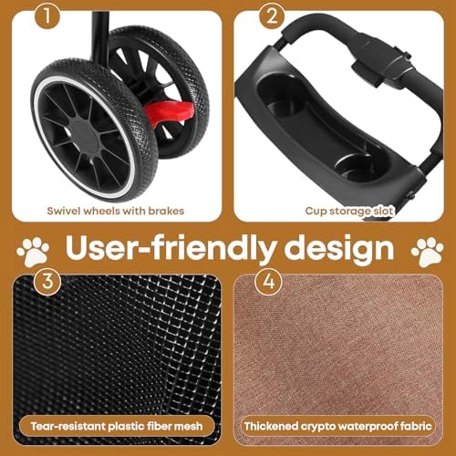 Pet Stroller,Dog Stroller for Small Medium Dogs Cats,3 Wheels,Deep Brown - Image 5