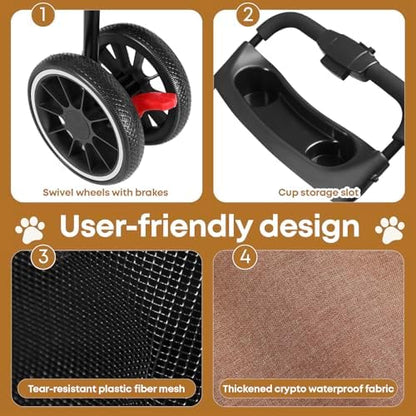 Pet Stroller,Dog Stroller for Small Medium Dogs Cats,3 Wheels,Deep Brown - Image 5