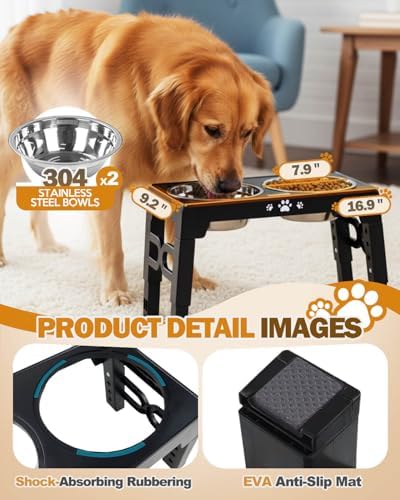Jovrun Elevated Dog Bowls for Medium Large Size Dogs, Non-Slip Dog Feeder with 2 Stainless Steel Dishes, 5 Heights Adjustable Raised Bowls to 3.15″-8.66″-9.84″-11.02″-12.2″ - Image 4