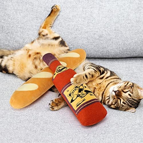CiyvoLyeen Plush Bread Wine Bottle Catnip Toys for Indoor Cats 2 Pack - Image 6