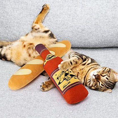 CiyvoLyeen Plush Bread Wine Bottle Catnip Toys for Indoor Cats 2 Pack - Image 6