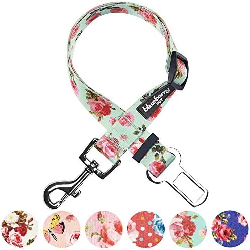 Blueberry Pet 8 Patterns Spring Scent Inspired Floral Rose Print Turquoise Adjustable Dog Seat Belt Tether for Dogs Cats, Durable Safety Car Vehicle Seatbelts Leads Use with Harness - Image 5