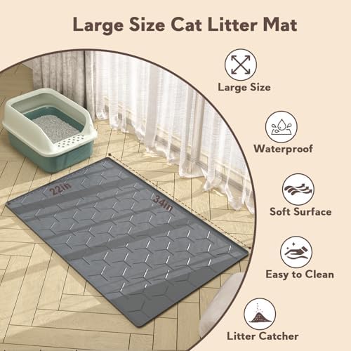 Garoopion Silicone Cat Litter Mat 34×22 inch, Easy to Clean, Dark Gray - Image 5