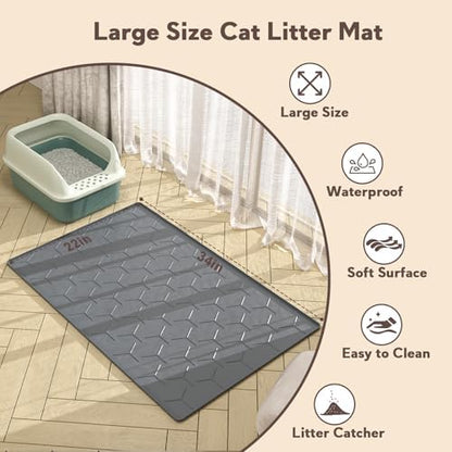Garoopion Silicone Cat Litter Mat 34×22 inch, Easy to Clean, Dark Gray - Image 5