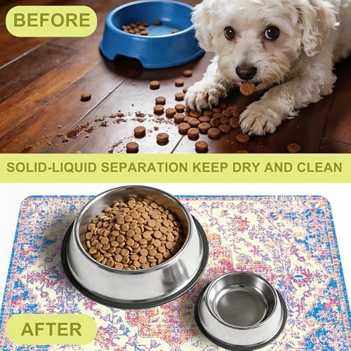 Cat Food Mat Pet Feeding Mats Dog Bowls Mat Cat Water Mat 12x20 Inch Boho1 - Image 2
