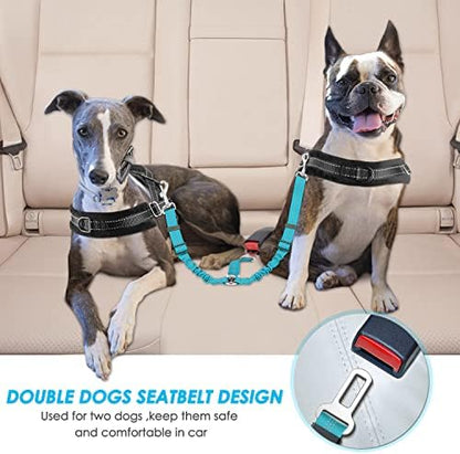 SlowTon Double Dog Seat Belt for Car with Elastic Bungee Buffer, Adjustable - Image 2