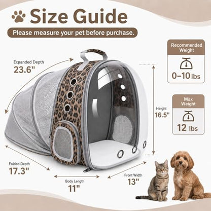 Expandable Cat Carrier Backpack with Bubble Window, Animal Print - Image 2