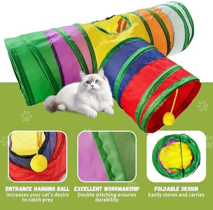 Cat Tunnel,Cat Tunnels for Indoor Cats Interactive, Pet Tunnel Toys for Cats Kitten Rabbits,3 Way Collapsible,Rainbow L 32" T Shape - Image 4