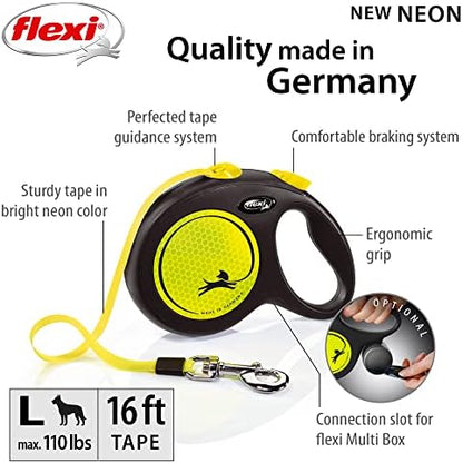 FLEXI® Neon Tape Retractable Dog Leash, Large, 16 ft - Neon Yellow/Black - Image 4