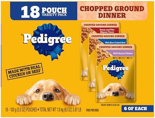 Pedigree Chopped Dinner Wet Dog Food Pouch, Variety Pack, 3.5 oz, 18 Count by Pedigree