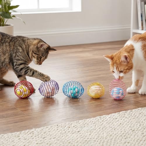 Jecery 5 Pcs Cat Toys Spring,Plush Ball,Multicolor - Image 6