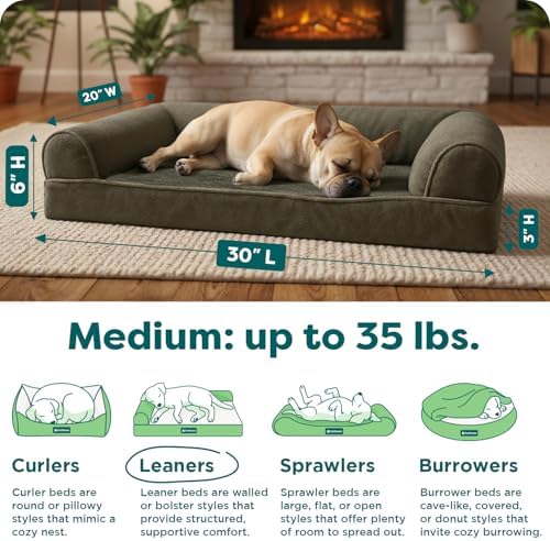 FurHaven Classic Soft Sofa Orthopedic Dog Bed for Medium Dogs, with Egg Crate with a Solid Orthopedic Foam Base for Joint Support, Removable Washable Cover, Medium, Faux Fur & Velvet, Dark Sage - Image 3