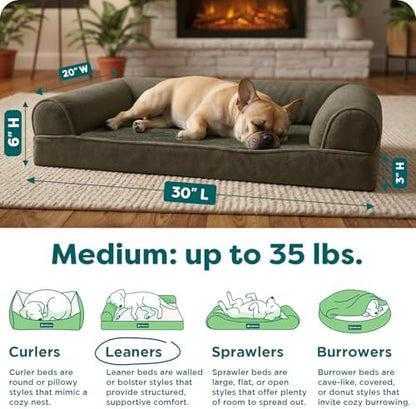FurHaven Classic Soft Sofa Orthopedic Dog Bed for Medium Dogs, with Egg Crate with a Solid Orthopedic Foam Base for Joint Support, Removable Washable Cover, Medium, Faux Fur & Velvet, Dark Sage - Image 3