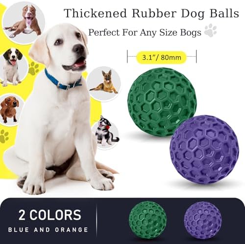 2 Pack Indestructible Squeaky Dog Balls for Aggressive Chewers, Interactive Dog Toys for Teething, Relieving Anxiety. Chew Toy for Large, Medium Breeds, Outdoor Rubber Balls. - Image 2