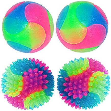 4 pcs Light Up Dog Balls,Flashing Elastic Ball,Glow Ball,Glow in The Dark Interactive Pet Toys for Aggressive Chewers,Puppy, Cats, Dogs by FineInno