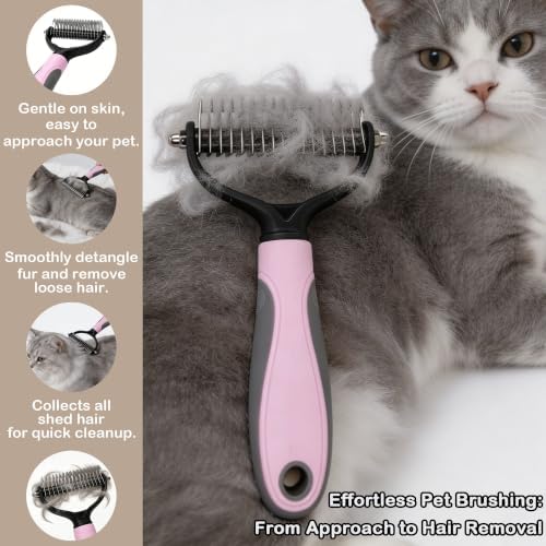 Pet Grooming Brush - Double-Sided Dematting Comb & Deshedding Tool for Dogs and Cats, Effortless Hair Removal, Ideal for Long-Haired Breeds, Reduce Shedding (2, Blue, Small+Large) - Image 4