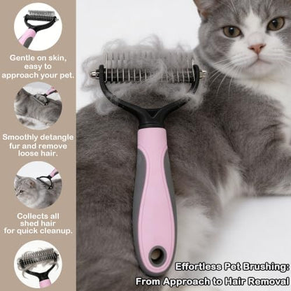 Pet Grooming Brush - Double-Sided Dematting Comb & Deshedding Tool for Dogs and Cats, Effortless Hair Removal, Ideal for Long-Haired Breeds, Reduce Shedding (1, Pink, Small) - Image 4