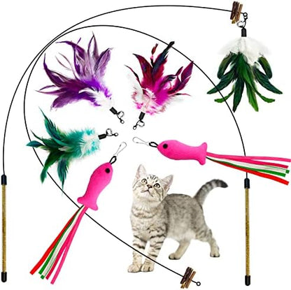 Cat Wand Toys with Silvervine and Bells, 2 Wands and 6 Refills by Lepawit