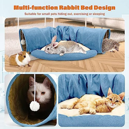 BWOGUE Bunny Tunnel Bed, 2-in-1 Collapsible Rabbit Tunnel Hideout with Mat - Image 4