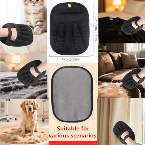 Pet Hair Removal Tool, Electrostatic Pet Hair Removal Gloves,Dog and Cat Hair Remover Grooming Gloves Set for Couch, Clothes, Car, Carpet, Bed, Furniture (1 Pack Black) - Image 6