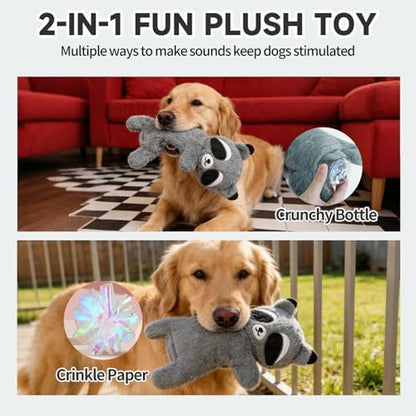 Mihachi No Stuffing Crinkle Dog Toys,2-in-1 Holds Water Bottles-Cruncher with Puncture Resistant Squeaker, Dog Squeak Toys Plush Dogs Chew Toy for Small Medium Large Breed Chewer, Raccoon - Image 4
