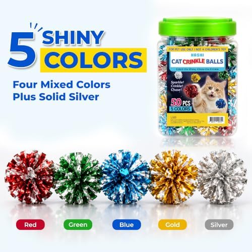 HA SHI Cat Crinkle Balls 50 Pack, 1.6 Inch Shiny Mylar Toy Balls for Cats - Image 3