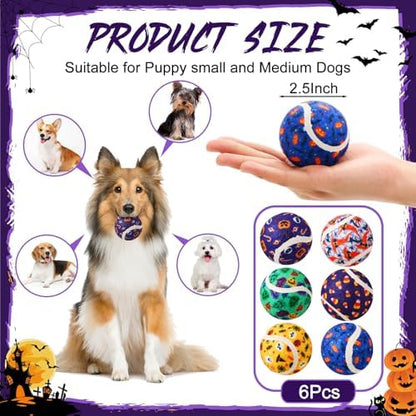 Civaner 6 Pcs Halloween Dog Toys Bulk, 2.5 Inch Squeaky Tennis Balls - Image 2
