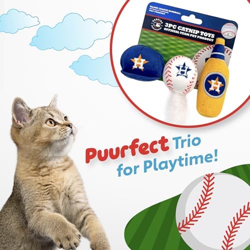 BEST PLUSH CAT TOY - MLB HOUSTON ASTROS Complete Set of 3 piece Cat Toys filled with Fresh Catnip. Incld: 1 Baseball Cap Cat Toy, 1 Baseball Cat Toy with Feathers & 1 Beer Bottle. Beautiful Team LOGOS - Image 6
