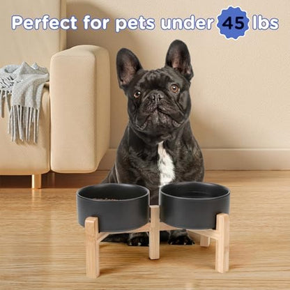 SPUNKYJUNKY Elevated Dog Bowls Ceramic, 6.1'' Dogs and Cat Food Water Bowls Raised with Non-Slip Bamboo Stand for Medium Sized Breed Microwave Dishwasher Safe - 28.7 OZ,Black - Image 7