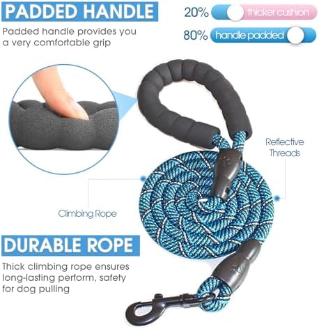 BAAPET 2/4/5/6 FT Dog Leash with Comfortable Padded Handle and Highly Reflective Threads for Small Medium and Large Dogs (5FT-1/2'', Black Blue) - Image 2