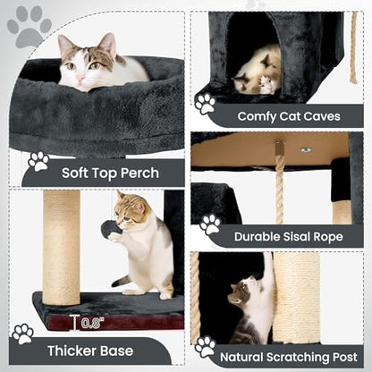 57inch Large Cat Tree Tower Condo for Indoor Cats, Soft Plush Multi-Level Climbing Tree Cat House with Cat Cave, Scratching Post, More Entrance/Exit, Sisal Rope, Grey Black - Image 4