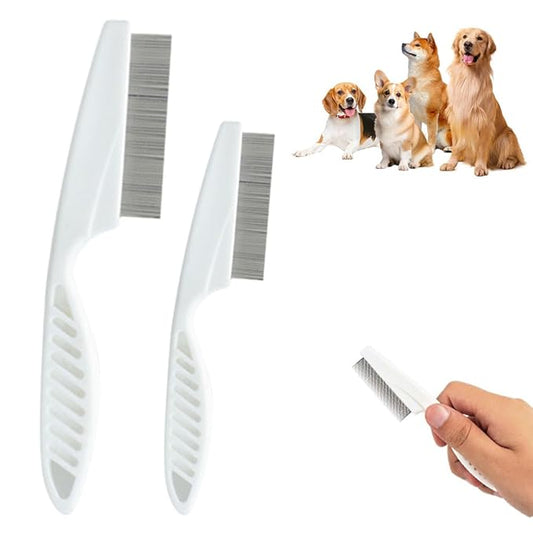 Multifunctional Pet Comb,2 Pack Pet Hair Comb Tear Stain Removal,Eye Comb for Dogs and Cats,2 in 1 Massage Dual-Sided Comb for Knots Crust Floating Hair Tangle Fleas (White)