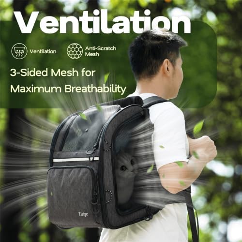 Premium Dog & Cat Carrier Backpack for Travel, Hiking & Vet Visits - Solid Durable Pet Backpack with Breathable Mesh, Safety Strap, Anti-Anxiety Curtain & Storage Pockets (Dark Gray) - Image 3